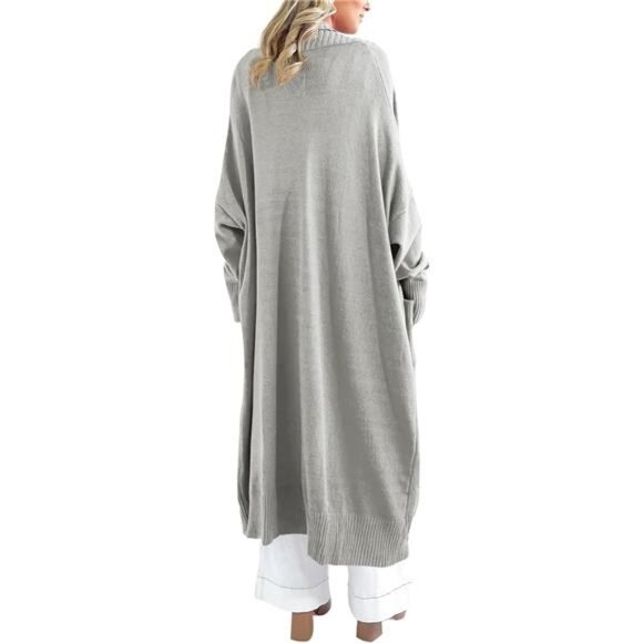 Womens Long Cardigan Sweaters with Pockets Light Grey - Picture 3 of 5